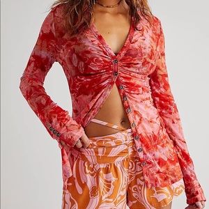 Free People Lucky Shirtee in Hot Pink Combo